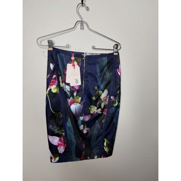 Ted Baker NEW NWT Grettia Pencil Skirt Blue Floral Orchid Print Women's Size 0-2 - Picture 8 of 11